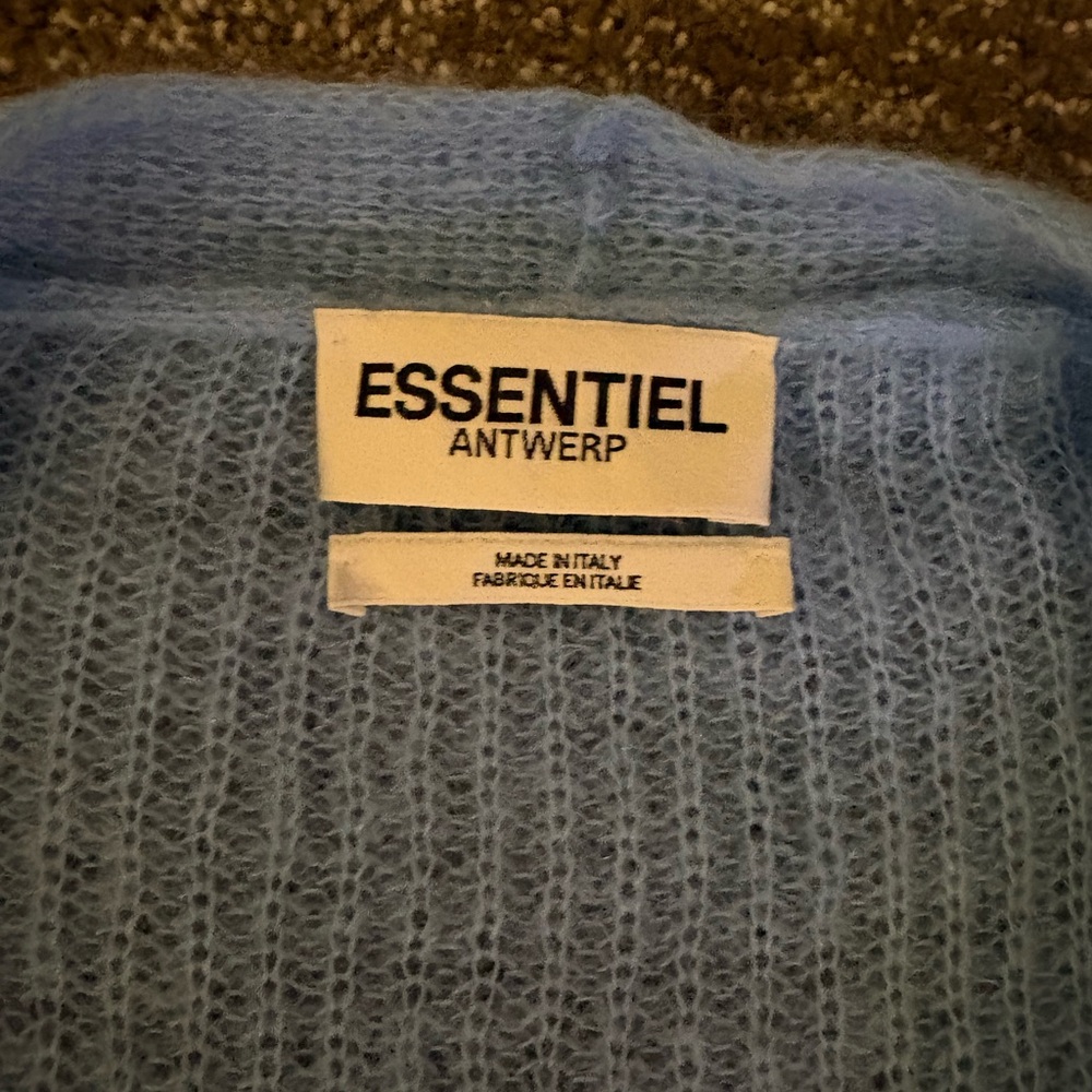 Essentials Women's Blue Cardigan with Orange and Cream Cuffs - Picture 2 of 3